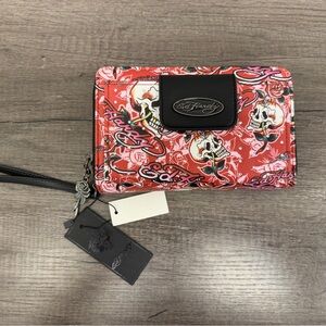 Ed Hardy Red and Black Skull Wallet Large Zipped Wristlet